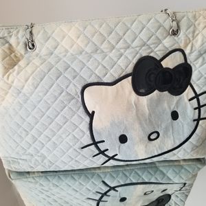 Medium blue & white quilted denim Hello Kitty bag